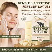 Savon Solide au Suif de Bœuf Marque Blanche, Savon Naturel Non Parfumé à Base de Bœuf Nourri à l'Herbe pour Peaux Sensibles, Formule Nettoyante Visage & Corps