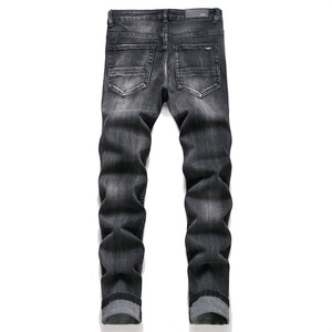 Jeans de Mezclilla para Hombre, Estilo Punk, Negros, Ajustados, Elásticos, Rotos, Bordados, Cintura Media, para Adolescentes - Product Image 2