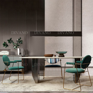 Chaises de salle à manger en acier inoxydable au design luxueux, meubles de maison modernes, chaise de salle à manger rembourrée en cuir DC-00, rembourrée moderne - Product Image 4