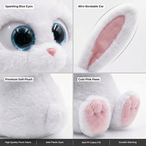 Lindo Conejo de Nieve de Peluche, Juguete de Peluche de 30 cm (0.2 kg), Orejas de Alambre Flexible, Muñeco de Algodón PP Suave, Regalo Unisex para Niños - Product Image 5