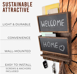 Organisateur mural décoratif pour journaux et courrier, porte-clés et courrier décoratif avec surface tableau noir et crochets pour clés - Product Image 5