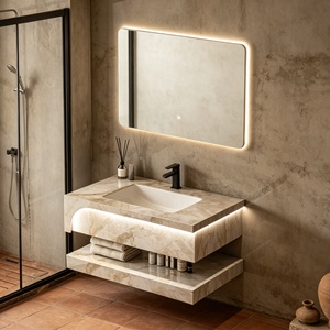 Mueble de <span class=keywords><strong>Baño</strong></span> Moderno de Lujo, Impermeable, de Pared, <span class=keywords><strong>con</strong></span> Doble Capa de Pizarra, <span class=keywords><strong>con</strong></span> <span class=keywords><strong>Espejo</strong></span> LED y Gabinete - Product Image 2