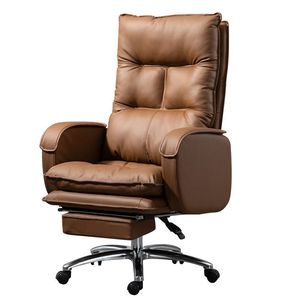 Chaise de bureau pivotante électrique ergonomique contemporaine à dossier haut, en cuir noir, base en aluminium, très vendue - Product Image 4
