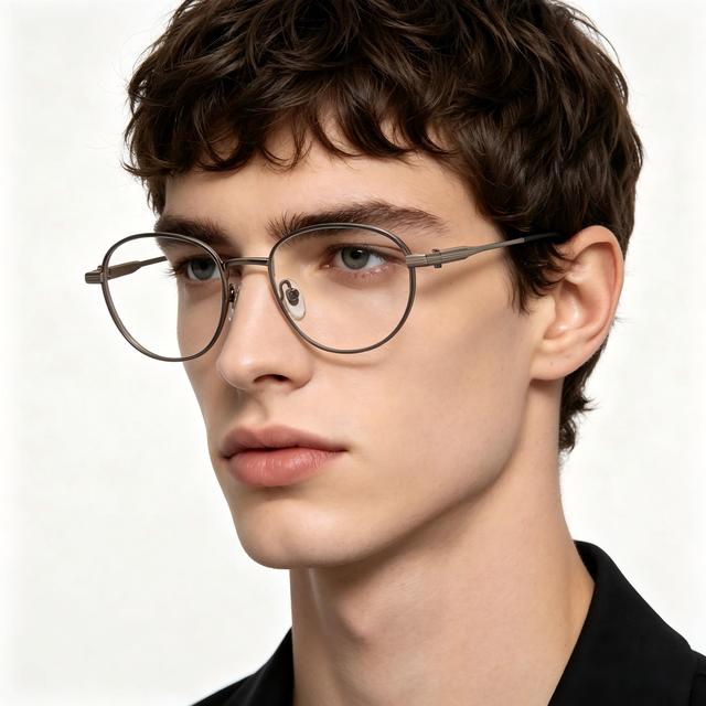 Slim Metal Round Eyeglasses Combination Hinge Striped Temple Unisex Prescription Optical Frames