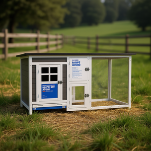 Jaula para pollos color rojo frijol con corral para uso en interiores y exteriores, jaula de madera para aves y aves de corral - Product Image 2