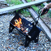 Brasero de camping portable d'extérieur, chauffage pour la randonnée, foyer en acier au carbone, bol carré pour feu de bois