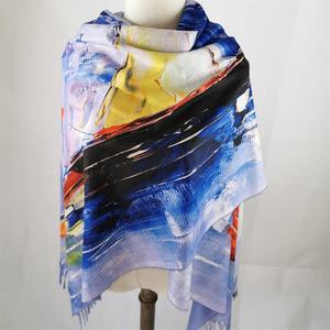 नई गर्म फैशन तेल पेंटिंग डिजिटल प्रिंट शॉल मल्टी स्टाइल कस्टमाइना स्कार्फ - Product Image 5