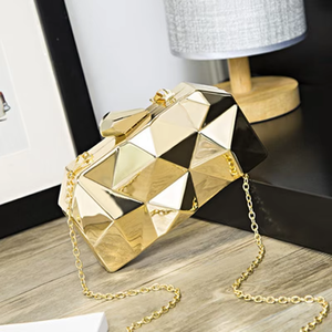 Hot Sale Fashion European and American Rhombus <b>Metal</b> Box Evening Bag Women's Clutch Bag with <b>Metal</b> Chain for Formal Dress - Product Image 4