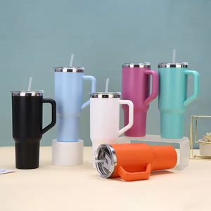 New 5 Piece Set 40oz Solid Color Tumbler Inner Steel Outer Plastic Portable Cup <b>With</b> Handle And <b>Straw</b> - Product Image 4