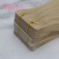 Extensions à bandes adhésives à double épaisseur pour cheveux longs, extensions de cheveux humains européens, extensions à bandes adhésives droites