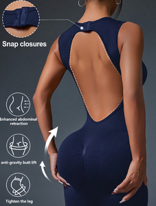 Combinaison de sport moulante respirante pour femme, col rond, bretelles halter, idéale pour le yoga et l'entraînement – Nouvelle collection très prisée - Product Image 1