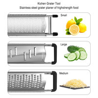 Râpe multifonctionnelle 3-en-1 en acier inoxydable avec manche en bois pour manioc, carotte, noix de coco, ail, légumes, zeste de citron et fromage