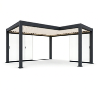Pergola motorisée en aluminium à lames orientables en forme de L de la série RK-C2 RKOVE avec panneaux en verre pour patio arrière