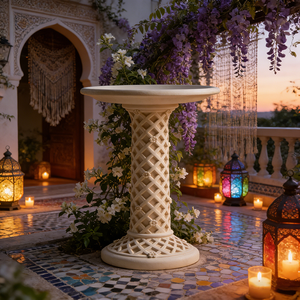 Jardinière sur piétement en résine à motif <span class=keywords><strong>treillis</strong></span>, blanc pur, motif diamant, style irrégulier, plateau à <span class=keywords><strong>fleurs</strong></span> peint à la main, style anglais, rose - Product Image 3