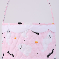 Sac cadeau de luxe rose matelassé en tissu, réutilisable, à bord festonné, motif fantôme, pour décoration esthétique d'Halloween