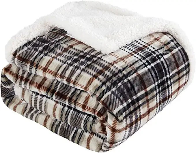 Sherpa-Manta a cuadros para sofá, manta suave peluda y esponjosa de felpa de franela polar, manta de microfibra de tamaño doble para cama y sofá