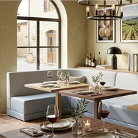 Ensemble de meubles de luxe modernes en bois et cuir pour hôtel, café et restaurant : canapé, banquette, table et chaises