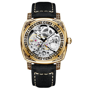 OEM ODM New Vintage Engraved <b>Skeleton</b> Mechanical <b>Watch</b> for Men Roman Numeral Bezel Leather Waterproof Fashion <b>Watch</b> - Product Image 6