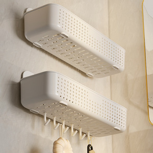 Wall Mounted Bathroom <b>Storage</b> Rack 3 Tier White Plastic Shelf With Hooks For Toilet And Shower Organization - Product Image 4