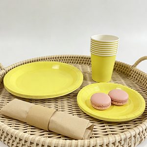 ชุดอุปกรณ์จัดงานเลี้ยงสีพื้น DAMAI ชุดจานชามกระดาษสีพื้นแบบใช้แล้วทิ้ง ขนาด 7 นิ้ว 9 นิ้ว พร้อมถ้วยกระดาษและผ้าเช็ดปาก - Product Image 2