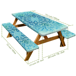 Couverture de Table de pique-nique avec couvertures de banc 3 pièces ensemble élastique ajusté Rectangle nappes en vinyle <span class=keywords><strong>toile</strong></span> <span class=keywords><strong>cirée</strong></span> imperméable pour l'<span class=keywords><strong>extérieur</strong></span> - Product Image 3