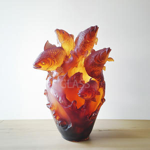 Jarrón estilo pez de cristal tallado a mano diseño Art Deco decoración del hogar ornamento para bodas y Bar Mitzvahs jarrón de mesa - Product Image 2