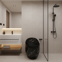 WC monobloc en céramique marbrée de style luxueux, à chasse d'eau siphonique, forme œuf, vente chaude en Asie centrale