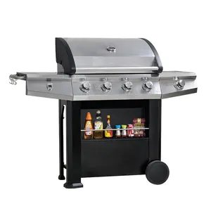 5 Burners Open Cart Propane Gas Grill Camping Charcoal Foldable Outdoor Barbecue Grill