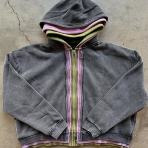 Nueva Llegada Sudadera con Capucha de Algodón y Poliéster, Estilo Vintage, Color Liso, Estilo Urbano, Oversize, Lavado Ácido, Triple Capa, con Cremallera - Product Image 1