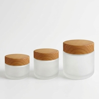 Bocaux cosmétiques en verre dépoli avec couvercles en bois, contenants à crème rechargeables, pots en verre vides anti-fuite