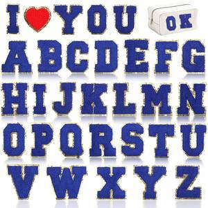 Parche Termoadhesivo de Tela No Tejida Bordado en Chenilla, 8cm, Azul Zafiro, Bordado Tipo Toalla, Letra Inglesa, Bordado Computarizado - Product Image 1