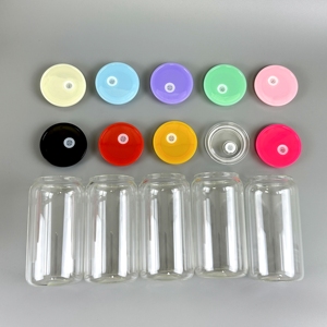 Grosir tutup plastik bebas BPA warna-warni untuk gelas kaleng bir penutup akrilik pengganti tutup Pp untuk 16oz dapat cangkir dengan lubang sedotan - Product Image 1