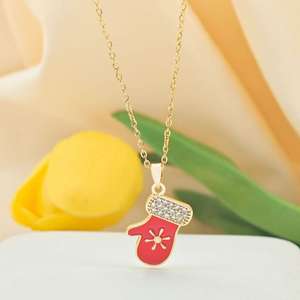 Модное рождественское ожерелье из нержавеющей стали с подвесками: Дед Мороз, Рождественская елка, Снеговик, с цирконами, 18K, для вечеринок, не тускнеет - Product Image 4