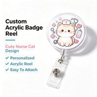 Porte-badge rétractable en acrylique imprimé UV personnalisé avec motif mignon gravé au laser, porte-carte d'identité pour accessoires de carte d'identité de bureau