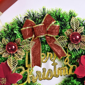 Guirlande <span class=keywords><strong>de</strong></span> Noël haut <span class=keywords><strong>de</strong></span> gamme avec nœuds floqués scintillants, fleurs <span class=keywords><strong>de</strong></span> Poinsettia et boules décoratives pour fenêtre et porte - Product Image 4