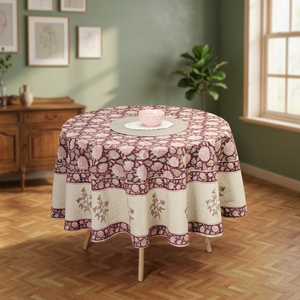 Modern Handmade Customizable 100% Cotton Printed <b>Table</b> <b>Cover</b> 45inch Floral Pink <b>White</b> Outdoor Use Washable Pastoral Style - Product Image 3