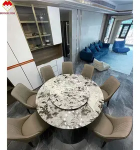 Set meja Pandora tembus cahaya Modern marmer dan kursi baja tahan karat kuarsa gunung salju untuk furnitur ruang makan