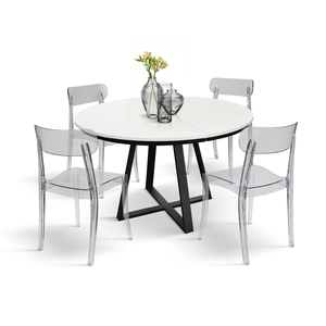 Dorota Extendable <b>Round</b> <b>Table</b> 120 To 170 Cm <b>White</b> Ash Melamine Top Iron Base Indoor Use - Product Image 3