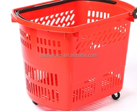 Panier de courses pour supermarché, en plastique, durable, grande capacité, coloré, 2 poignées, mobile avec roulettes