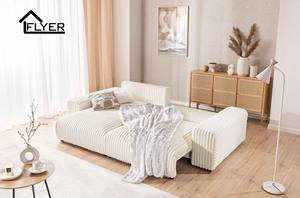Wandelbares Ecksofa Flyer aus Plüschcord in Hellbeige mit Schönem Sitzkomfort, Schlaffunktion und Bettkasten - Product Image 3