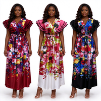Nouvelle Robe Trapèze Décontractée Rétro à Imprimé Floral, Col en V, Manches Courtes et Taille Haute, Vente en Gros 25762