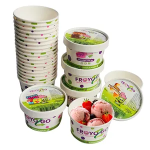 뚜껑 커버가있는 맞춤형 에코 프렌들리 만들기 디저트 요거트 아이스크림 포장 종이컵