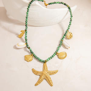 Collar de cuentas con colgante de estrella de mar y concha, cadena de clavícula de aleación de zinc chapada en oro de 18 quilates para mujer, joyería de moda. - Product Image 4