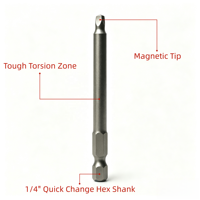 Embouts de tournevis carrés magnétiques S2 usinés avec précision CNC, avec tige hexagonale à changement rapide de 1/4 po et finition sablée