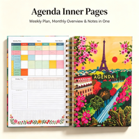 Agenda personnalisé professionnel avec couverture en tissu imprimé, reliure spirale, planificateur quotidien, hebdomadaire, mensuel, cadeau