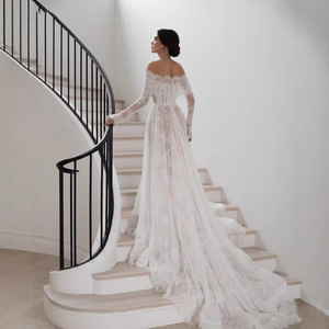 <strong>Romantic</strong> A-Line Customized Off Shoulder Lace Wedding <strong>Dress</strong> Backless Long Sleeves Bride <strong>Dress</strong> for Women Vestido De Noiva - Product Image 4