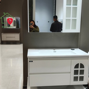 Mueble de baño de pared de estilo europeo, color blanco, con doble cajón y diseño de una sola puerta, lavabo blanco y gabinete con espejo. - Product Image 3