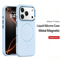Coque en silicone liquide couleur unie TENOVA avec anneau métallique pour caméra, antichoc, anti-rayures, compatible charge sans fil pour iPhone 17 16 Pro Max