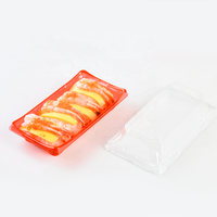 Boîte à sushi rouge personnalisée en usine, emballage en blister recyclable, livraison de nourriture de restaurant, conteneur à sushi jetable avec couvercles