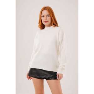 Suéter Básico Blanco de Punto para Mujer, Manga Larga, Minimalista, Antipilling, Cuello Acanalado de 14 Gg - Product Image 2